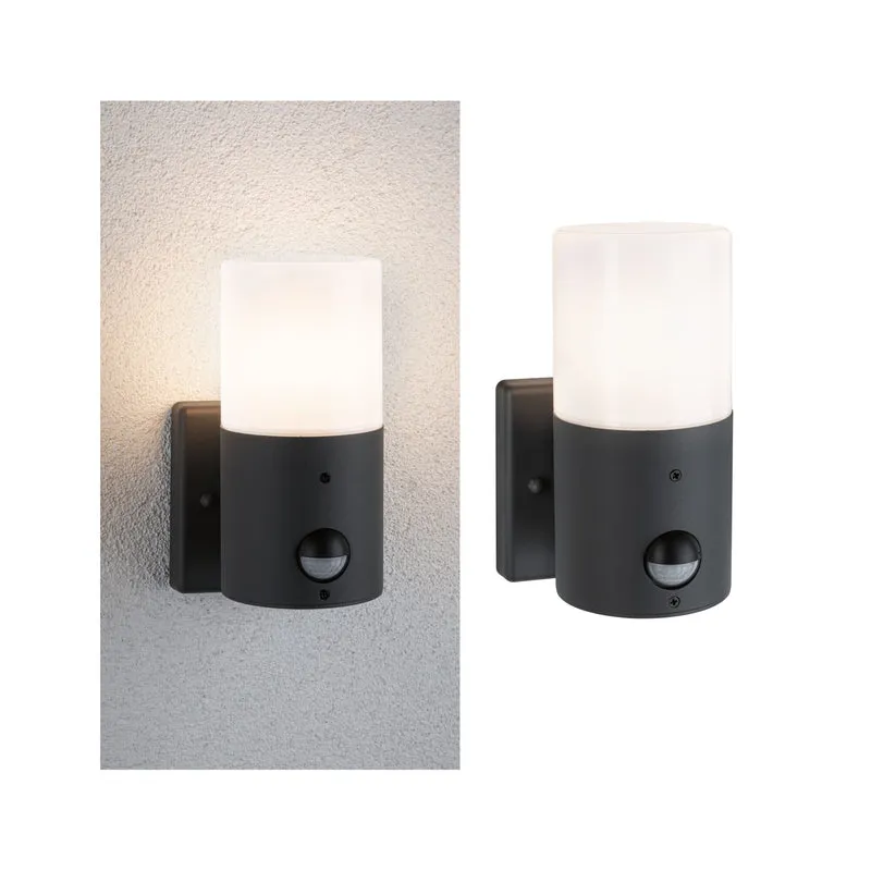 Paulmann Außenwandleuchte Tubs mit Bewegungsmelder ohne Leuchtmittel IP44 rund 105x130mm max. 15W 230V Grau matt Metall,Kunststoff