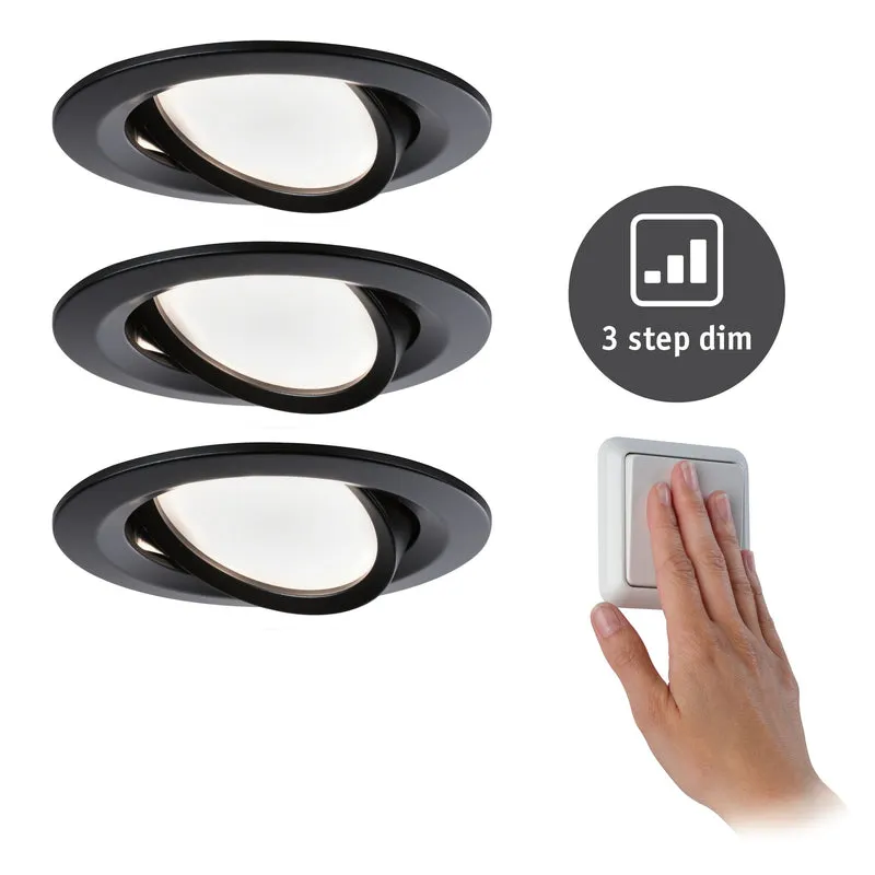 Paulmann EBL Nova Coin 3-stepdim rd schw LED 3x6,5W 2700K 230V Schwarz matt/Alu