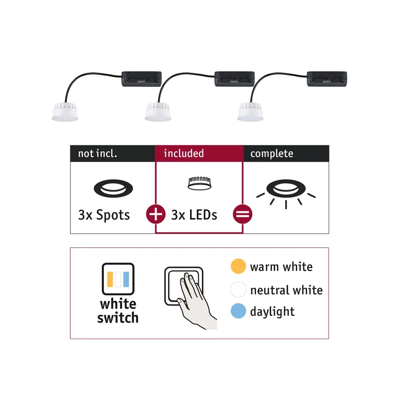 Paulmann EBL Choose 3er Coin Set WhiteSwitch LED 3x6,5W 620lm 2700K 51mm Kunststoff