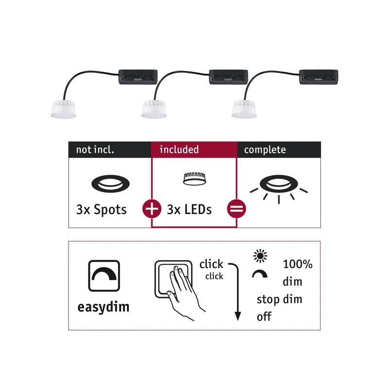 Paulmann EBL Choose 3er Coin Set Easy-Dim LED 3x6,5W 630lm 2700K 51mm Kunststoff
