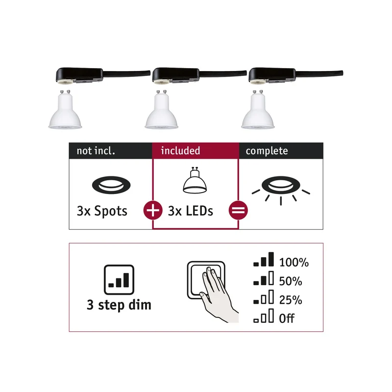 Paulmann EBL Choose 3er GU10 Set 3step dim 3x6,5W 460lm 2700K 51mm