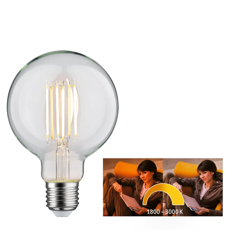 Paulmann LED Fil G95 806lm E27 7W dim to warm 1800-3000K 230V