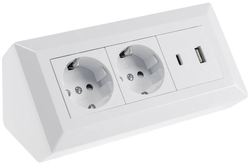 2-fach Steckdosenblock, USB-A+C, weiß 250V~/ 16A, Aufbaumontage, USB 3,1A, PD