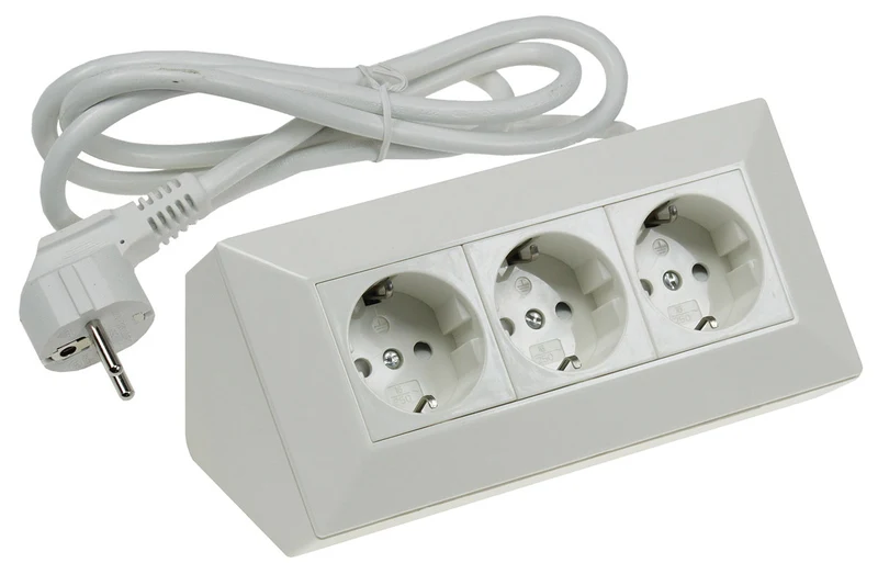 Steckdosenblock 3-fach Ecksteckdose Küchen Steckdose mit 1,5m Kabel Vormontiert Aufbaumontage Aufbausteckdose I 90° Winkel für Eck- & Unterbaumontage I 230V Steckdosenblock für Arbeitsplatte Werkstatt Nachttisch I Weiß