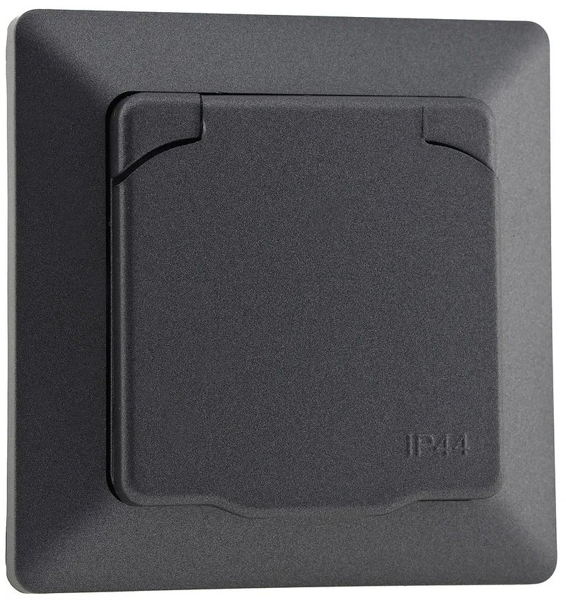 MILOS Schutzkontakt-Steckdose IP44 250V~/ 16A, inkl. Rahmen, UP, Anthrazit