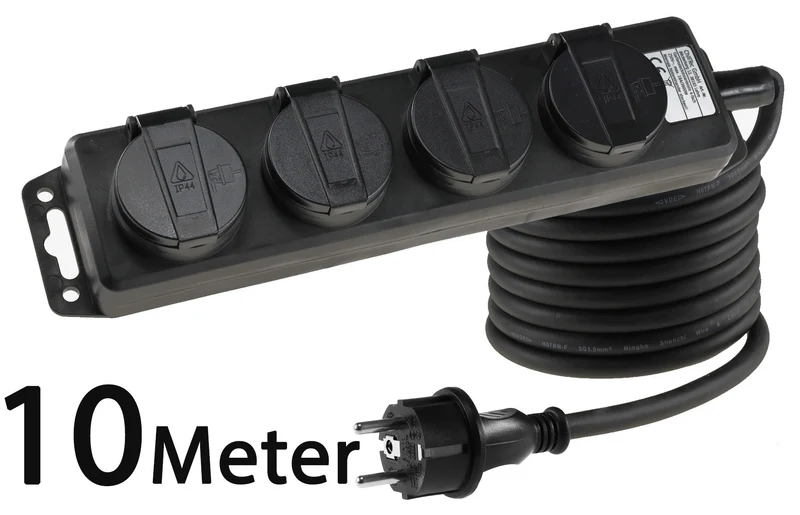 Gartensteckdosenleiste für Außen, 4-fach IP44, H07RN-F 3G1,5mm², Zuleitung 10m