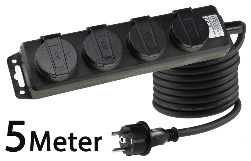 Gartensteckdosenleiste für Außen, 4-fach IP44, H07RN-F 3G1,5mm², Zuleitung 5m