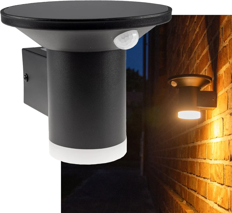 LED Solar Wandleuchte "SWL-AS500" IP44, warmweiß 3000K, PIR Sensor