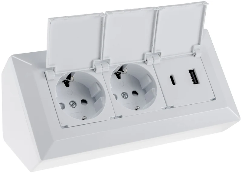 2-fach Steckdosenblock, USB-A+C, weiß 250V~/ 16A, USB 3,1A, PD, mit Klappen