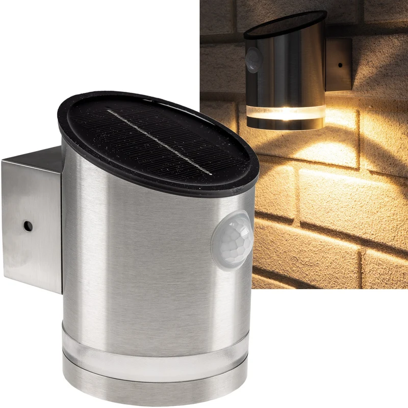 LED Solar Wandleuchte "SWL 119-ES" PIR Bewegungsmelder, IP44, Edelstahl