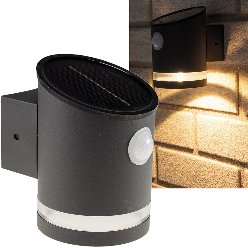 LED Solar Wandleuchte "SWL 119-A" PIR Bewegungsmelder, IP44, anthrazit