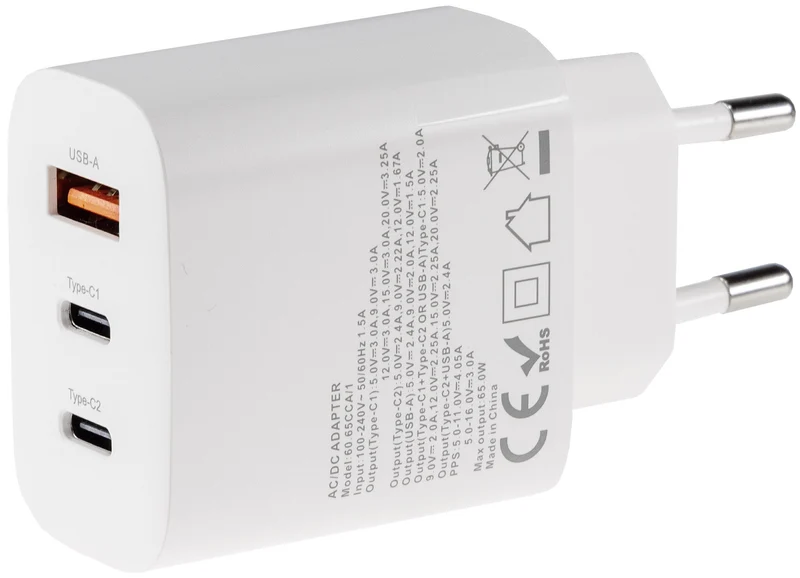 Stecker-Netzteil mit USB-C "CTN-PD65 a3" In 100-240V~, Out 5,0V/9,0V/12,0V=, 65W