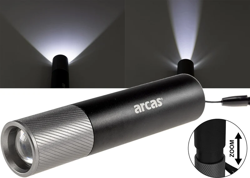 LED-Taschenlampe ARCAS mit Akku 3W 300lm, Zoom
