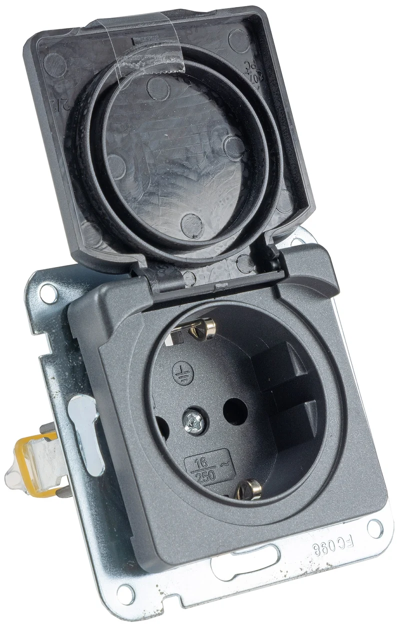 MILOS Schutzkontakt-Steckdose IP40 250V~/ 16A, mit Deckel, UP, anthrazit