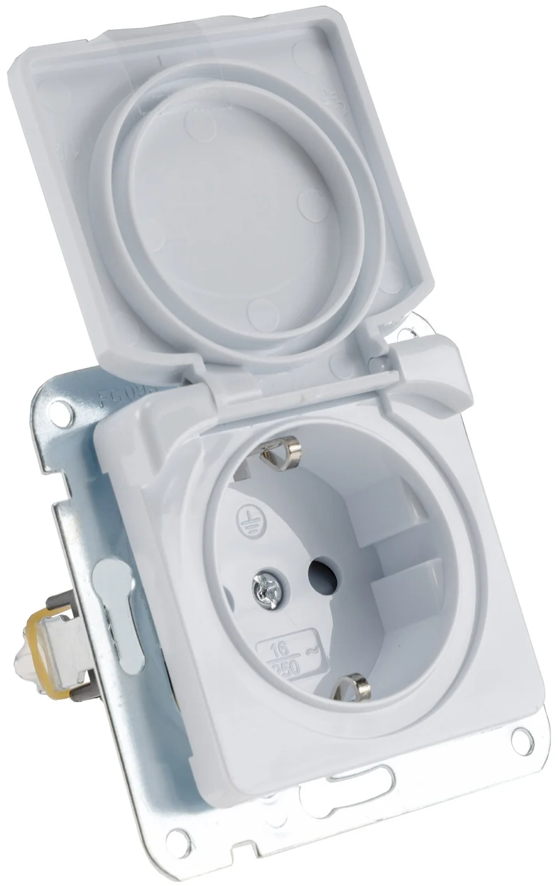 DELPHI Schutzkontakt-Steckdose IP40 250V~/ 16A, mit Deckel, UP, weiß