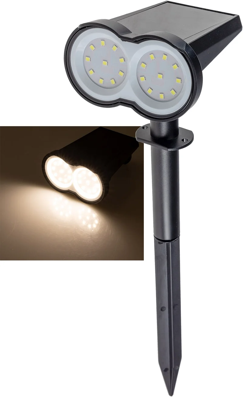 Gartenstrahler Solar mit Erdspieß, 80lm Dämmerungssensor, IP65