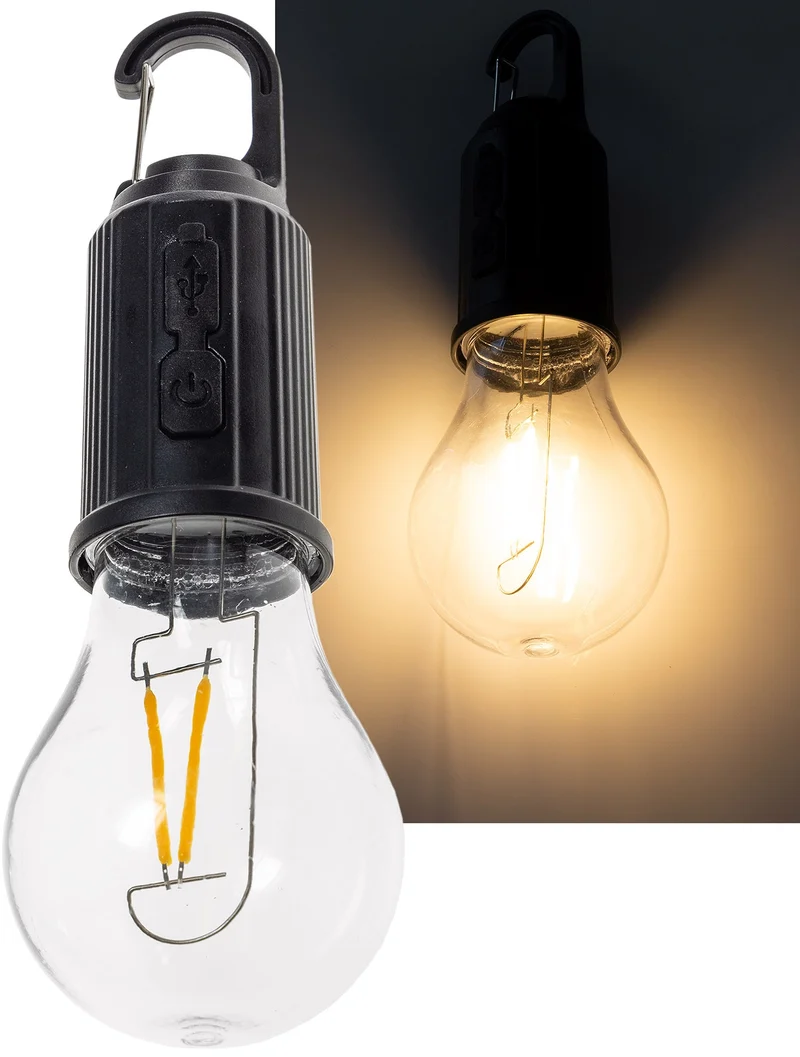 LED Glühlampe mit Akku "CT-KL3", dimmbar mit Haken / Karabiner, 3000k / Warmweiß