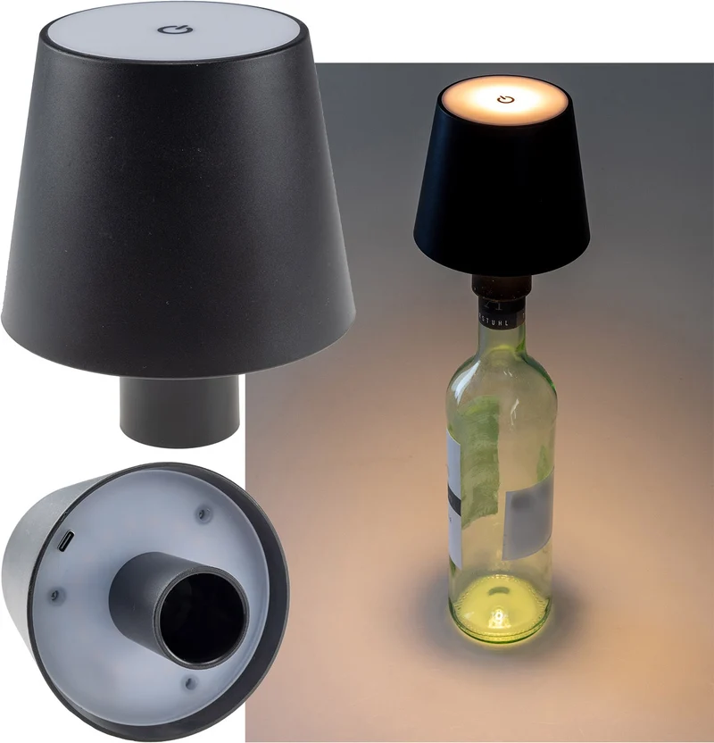 LED Akku Flaschenleuchte warmweiß, Li Akku, ØxH 10x12cm