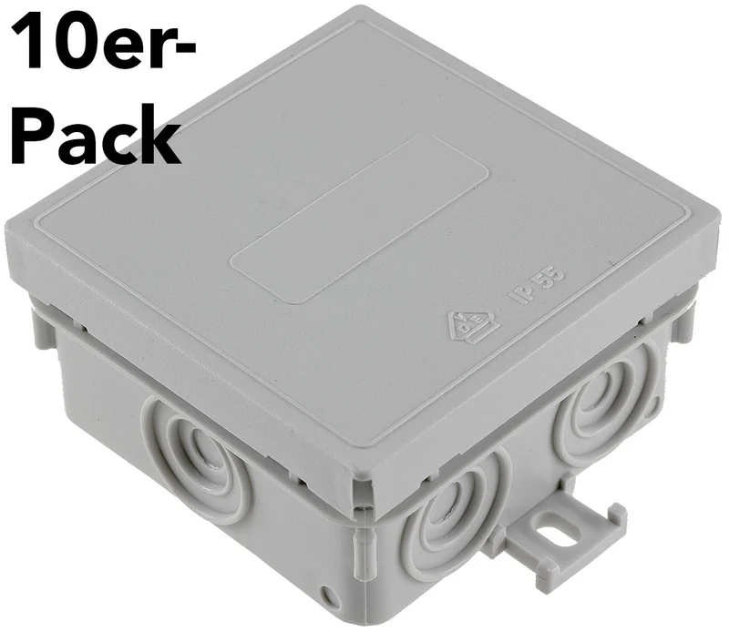 Feuchtraum-Kabelabzweigkasten, 10er Pack 75x75x40mm, IP54, 7-fach, grau