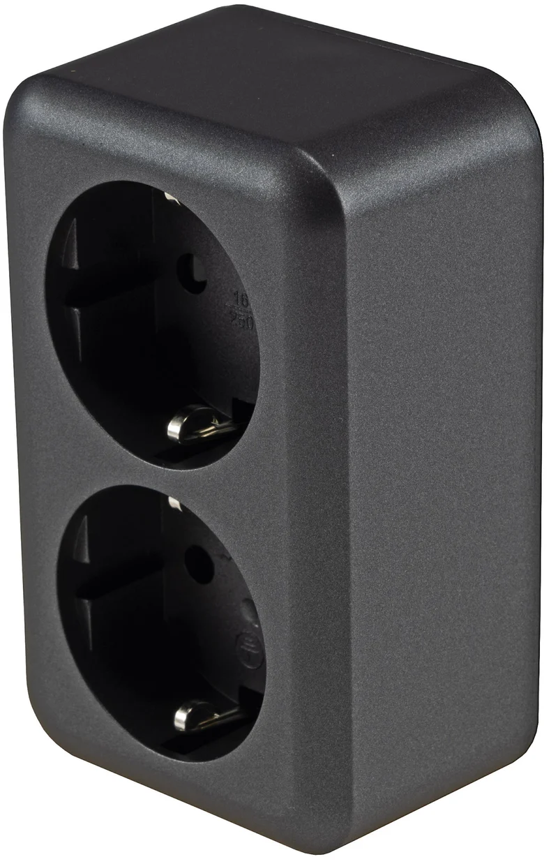 FASKO Doppel-Steckdose, AP, Anthrazit 250V~/ 16A, Aufputz, Schraubanschluss