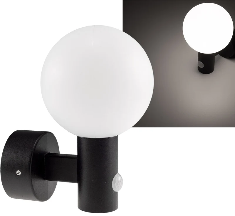 LED Wandleuchte "LAMU" mit PIR-Sensor IP65, 15W, schwarz, 4000k / neutralweiß