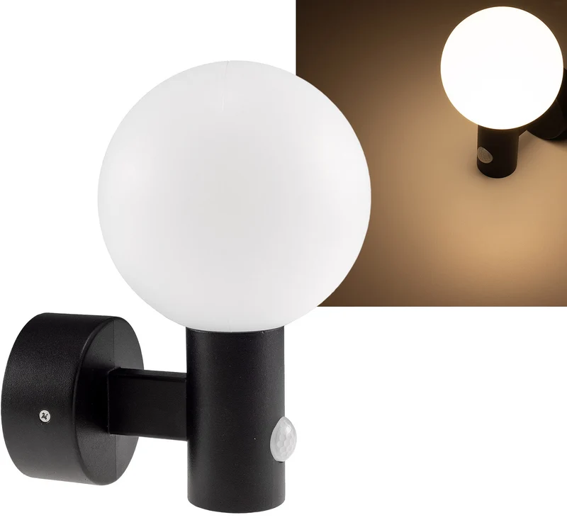 LED Wandleuchte "LAMU" mit PIR-Sensor IP65, 15W, schwarz, 3000k / warmweiß