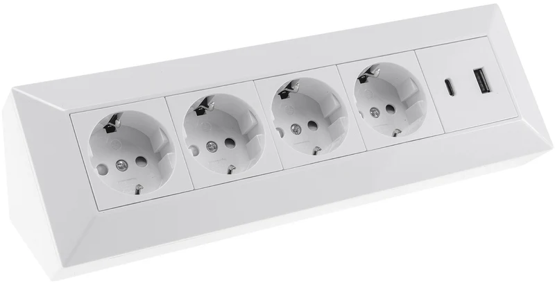 4-fach Steckdosenblock, USB-A+C, weiß 250V~/ 16A, Aufbaumontage, USB 3,1A, PD