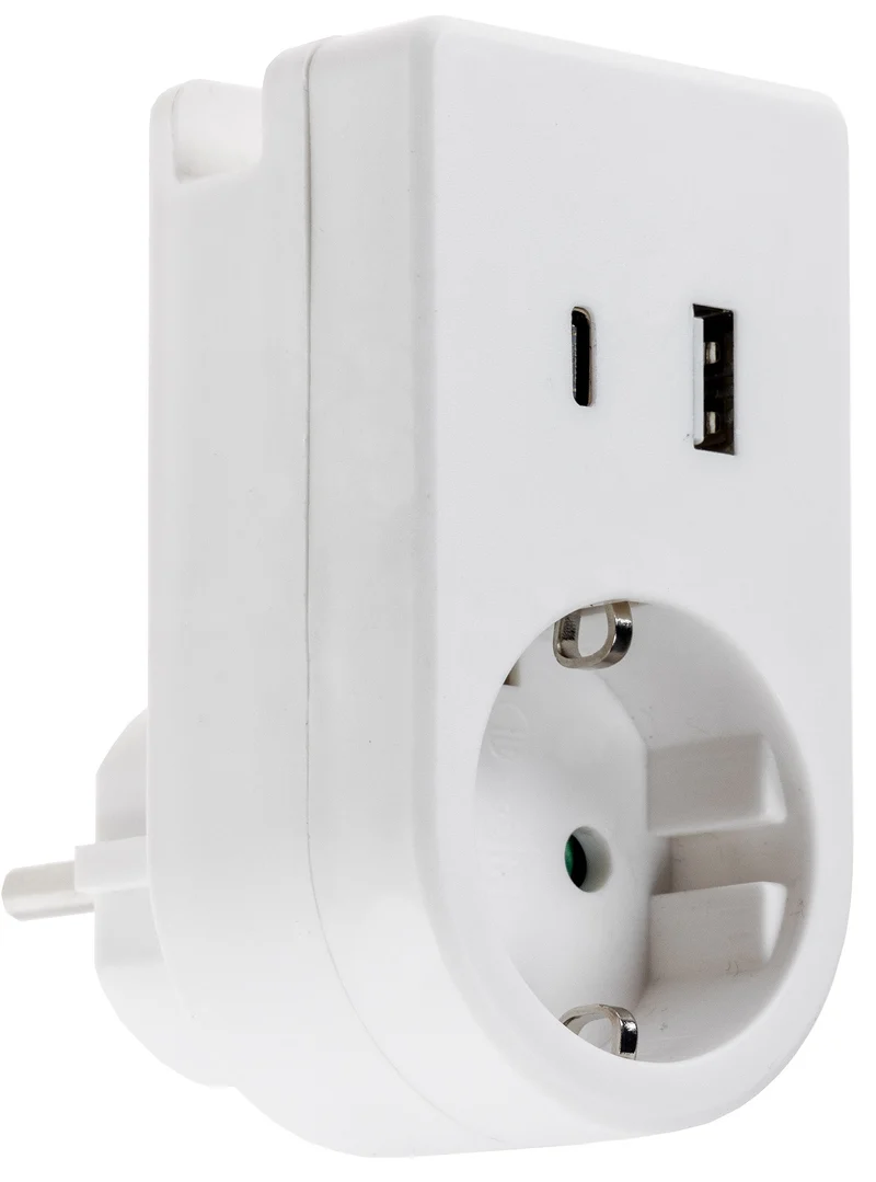 Zwischenstecker mit USB Duo-Ladegerät 230V/3680W, USB-A /USB-C 5,0V/3,4A