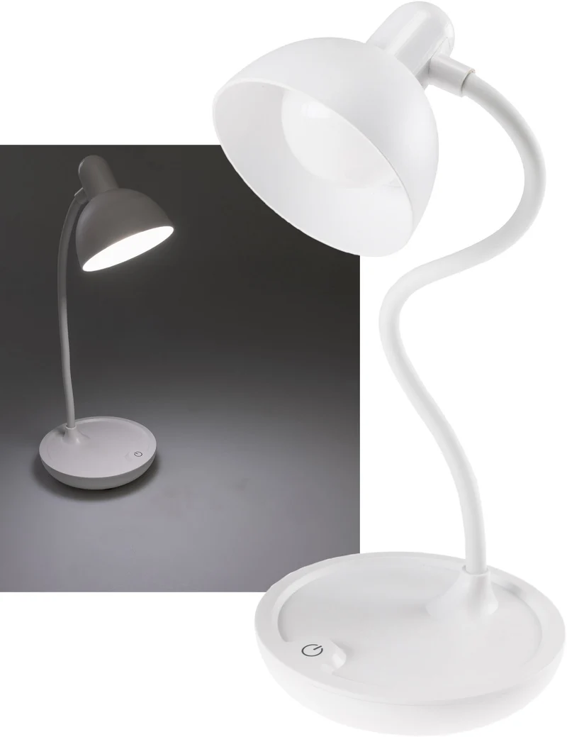 LED Tischleuchte mit Schwanenhals Batterie, dimmbar, warmweiß, Weiß