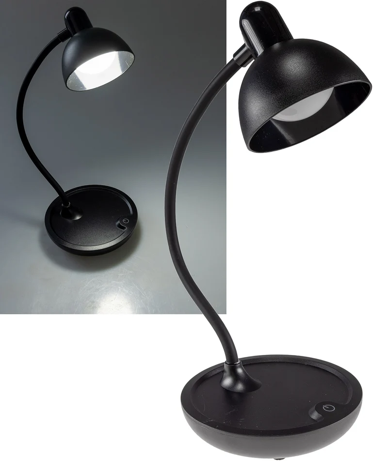 LED Tischleuchte mit Schwanenhals Batterie, dimmbar, warmweiß, Schwarz