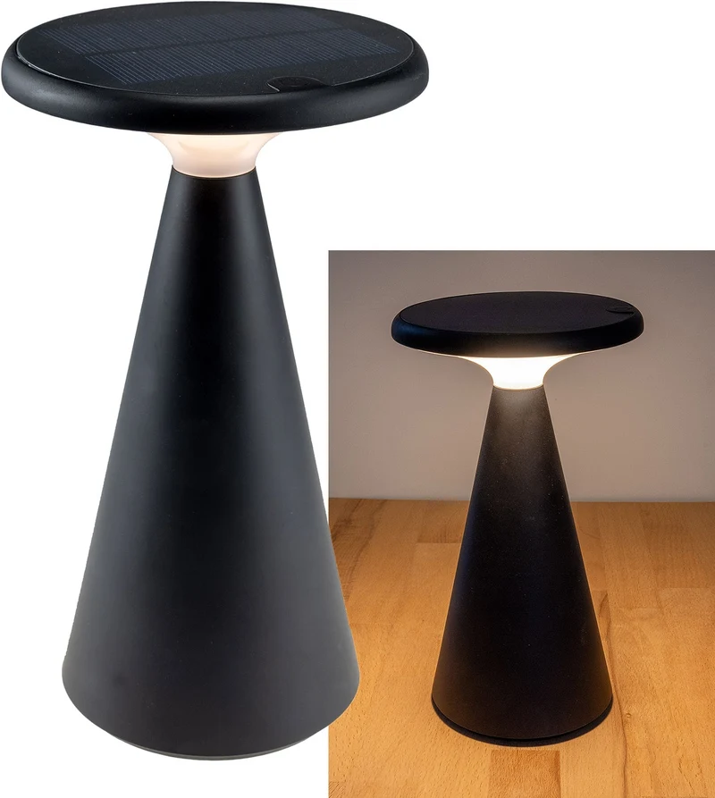 LED Solar-Tischleuchte "Foco Sol" 2700K, IP44, dimmbar, 20cm, matt schwarz