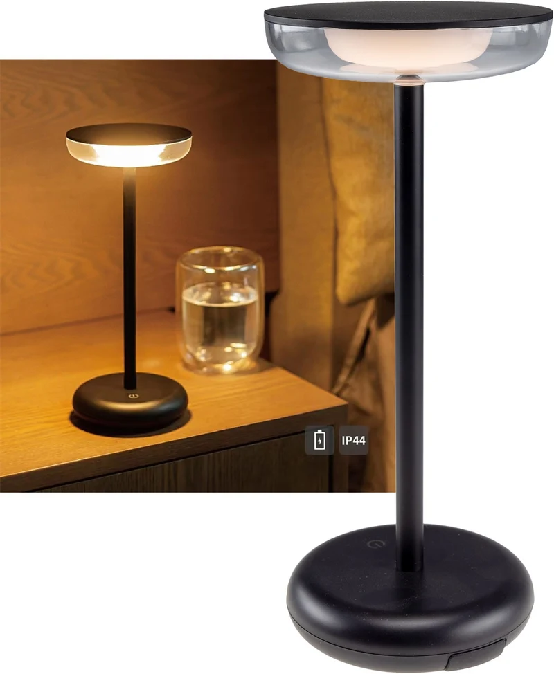 LED Akku-Tischleuchte "Foco Luz" 2900K, IP44, dimmbar, 26cm, matt schwarz