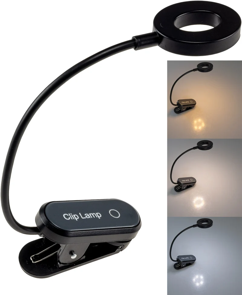 LED Akku-Leseleuchte / Buchleuchte 18cm Schwanenhals, dimmbar, 25lm