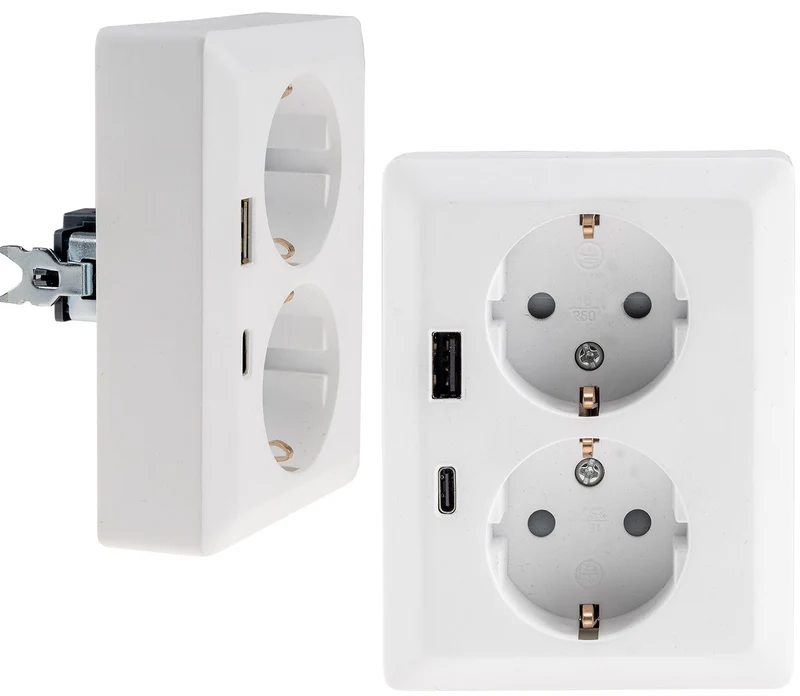 MILOS Schutzkontakt-Steckdose 2-fach 250V~/ 16A, 1x UP, USB A+C/PD, weiß matt