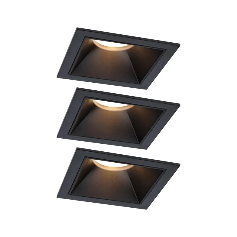 Paulmann LED Einbauleuchte Cole 3er-Set 3-Step-Dim Coin IP44 eckig 88x88mm Coin 3x6W 3x470lm 230V dimmbar 2700K Schwarz