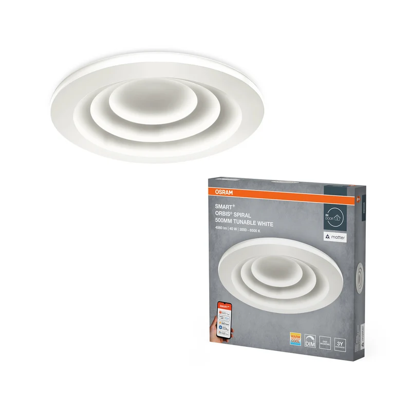 OSRAM Matter SMART+ Orbis Spiral LED Deckenleuchte Tunable Weiß 50cm 32W / 3000-6500K Grau