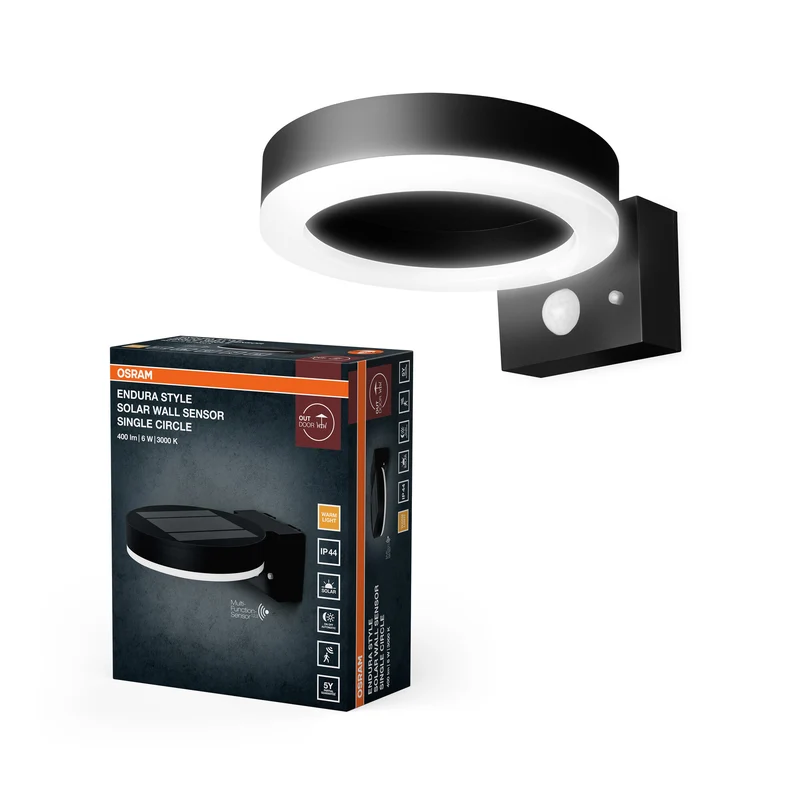 OSRAM ENDURA Style Solar Wandleuchte, Schwarz, Edelstahl, IP44, Bewegungs- und Tageslichtsensor, solarbetrieben, ideal für Außenbereiche