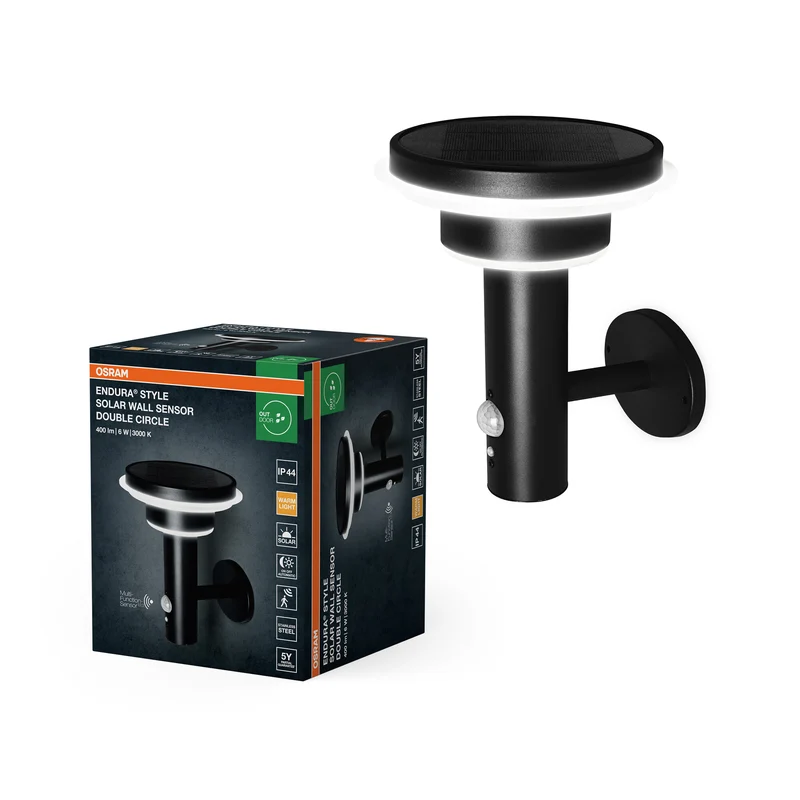 OSRAM ENDURA Style Solar Außenbeleuchtung, Schwarz, Edelstahl, IP44, Bewegungs- und Tageslichtsensor, solarbetrieben, ideal für Terrassen und Eingänge