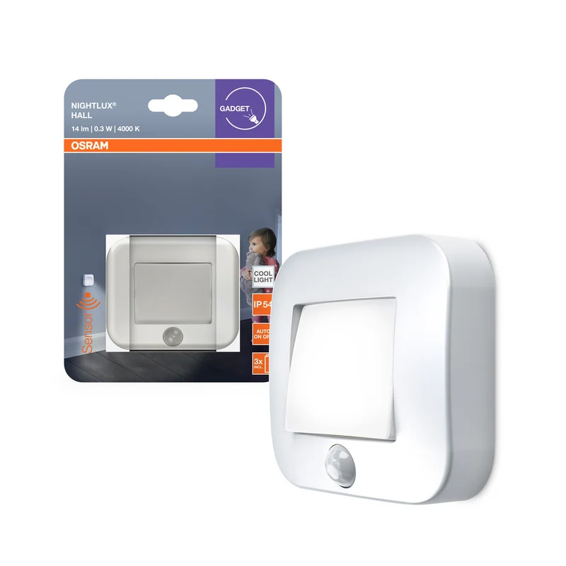 OSRAM NIGHTLUX® Hall Batterie LED Nachtlicht mit Sensor 0,3W / 4000K Kaltweiß, weiß