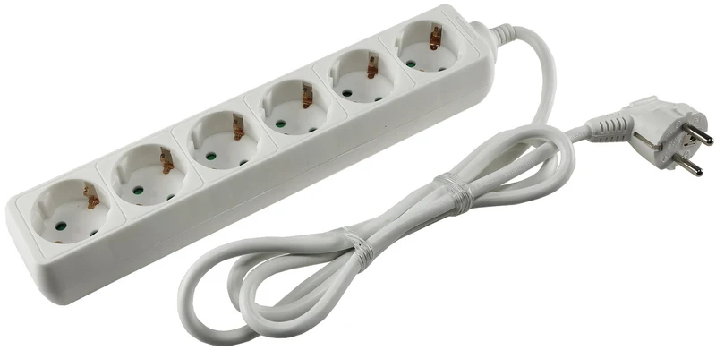 Schutzkontakt-Steckdosenleiste 6-fach 3600W, 1,4m Kabel, weiß