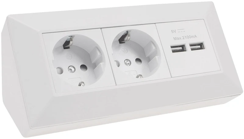 2-fach Steckdosenblock + 2x USB, weiß ma 250V~/ 16A, Aufbaumontage, USB 3,1A