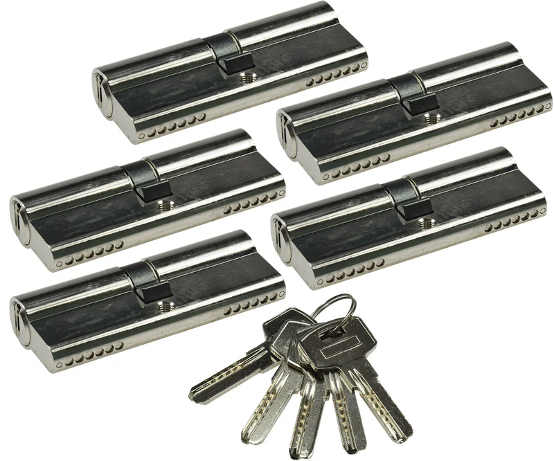 Schließzylinder-Set 5x 80mm (40+40mm) Profil-Zylinder, 5 Sicherheits-Schlüssel