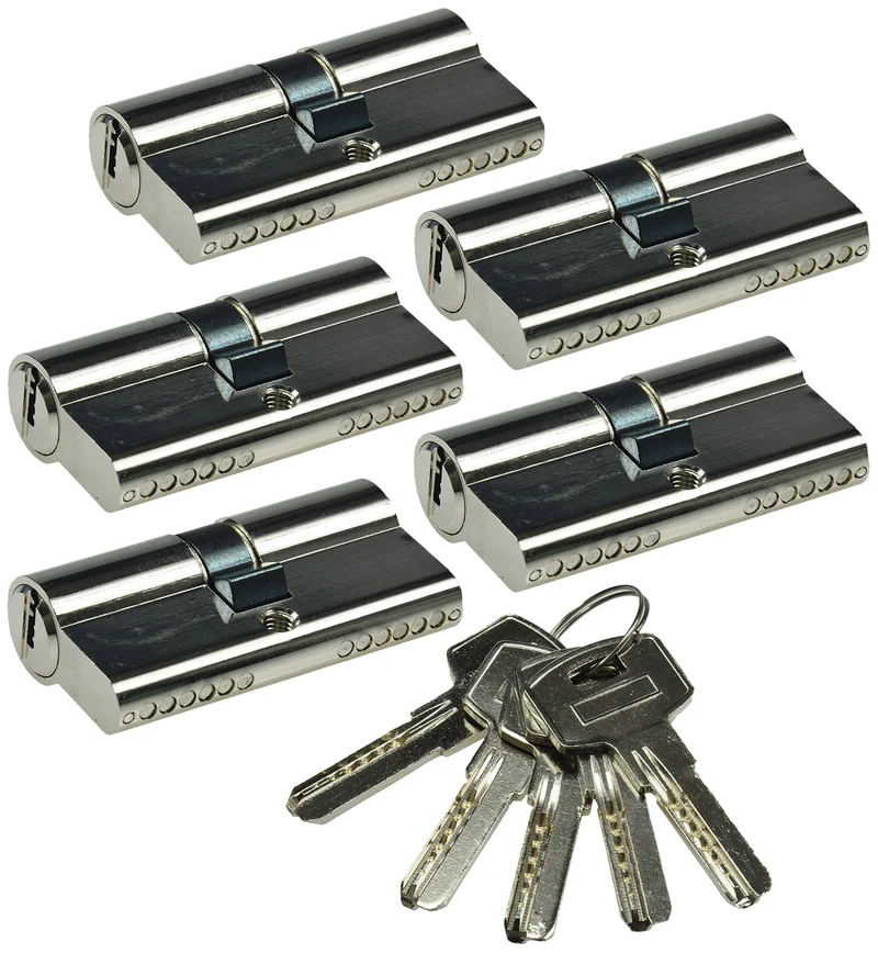 Schließzylinder-Set 5x 60mm (30+30mm) Profil-Zylinder, 5 Sicherheits-Schlüssel