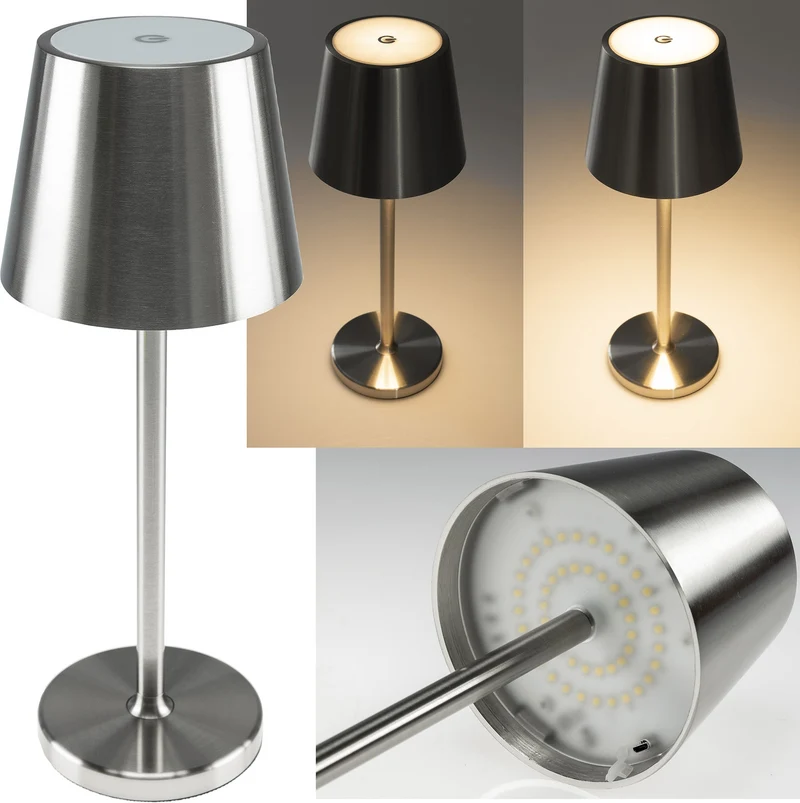 LED Akku-Tischleuchte "Foco Tenda" 2900K, IP44, Touchschalter, 30cm, Alumin