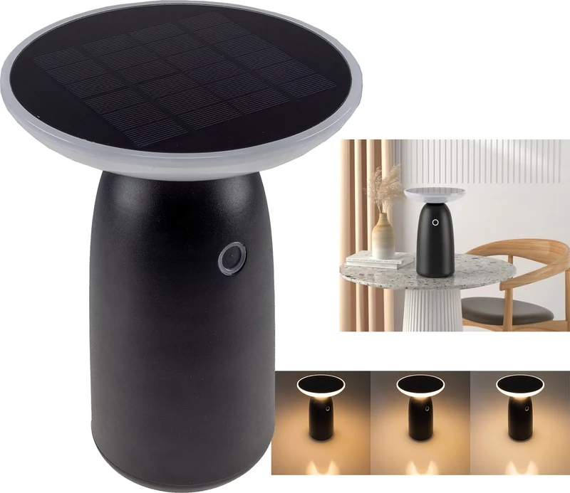 LED Solar Akku-Tischleuchte "Foco Mesa" 3000K, 100/500/1000lm, LiIon Akku, IP44