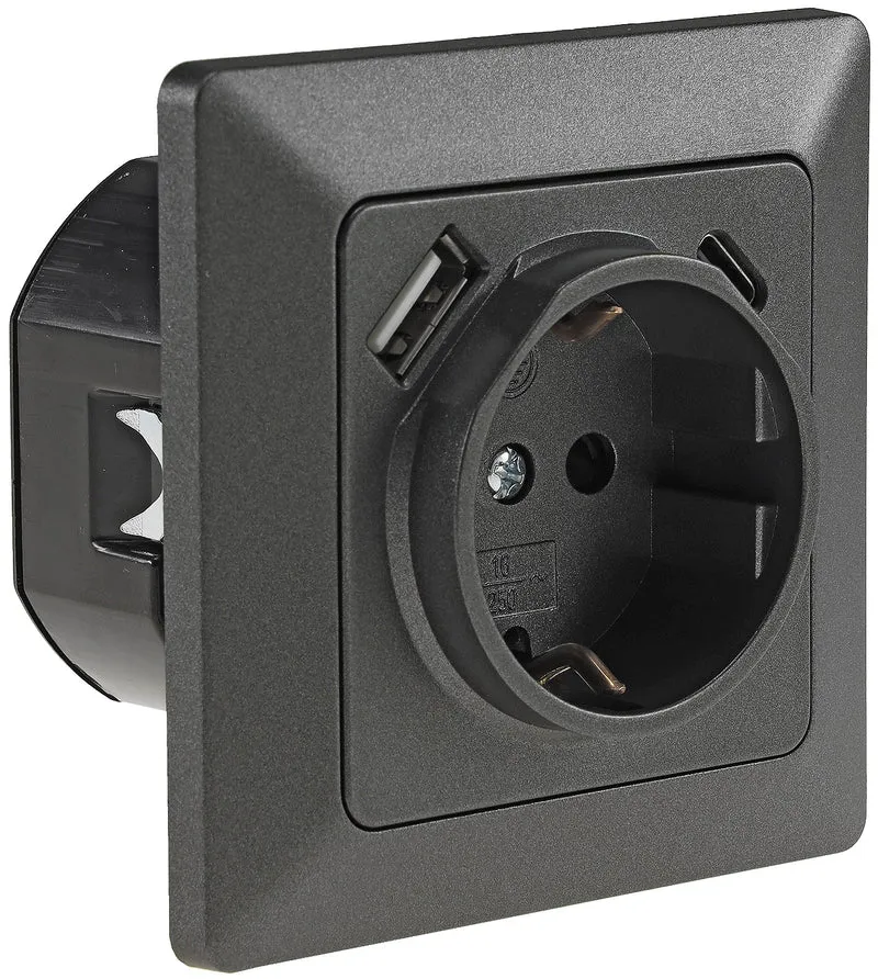MILOS Schutzkontakt-Steckdose, anthrazit 250V~/ 16A, Unterputz, USB-C / PD