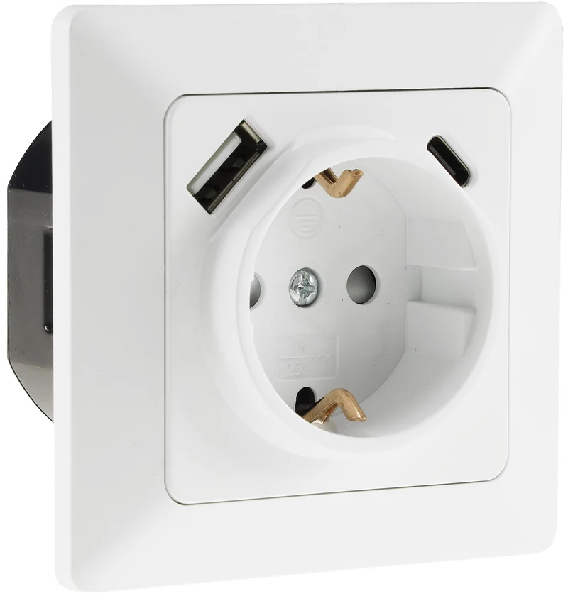 MILOS Schutzkontakt-Steckdose, matt weiß 250V~/ 16A, Unterputz, USB-C / PD