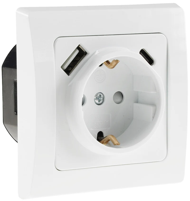 DELPHI Schutzkontakt-Steckdose, weiß 250V~/ 16A, Unterputz, USB-C / PD