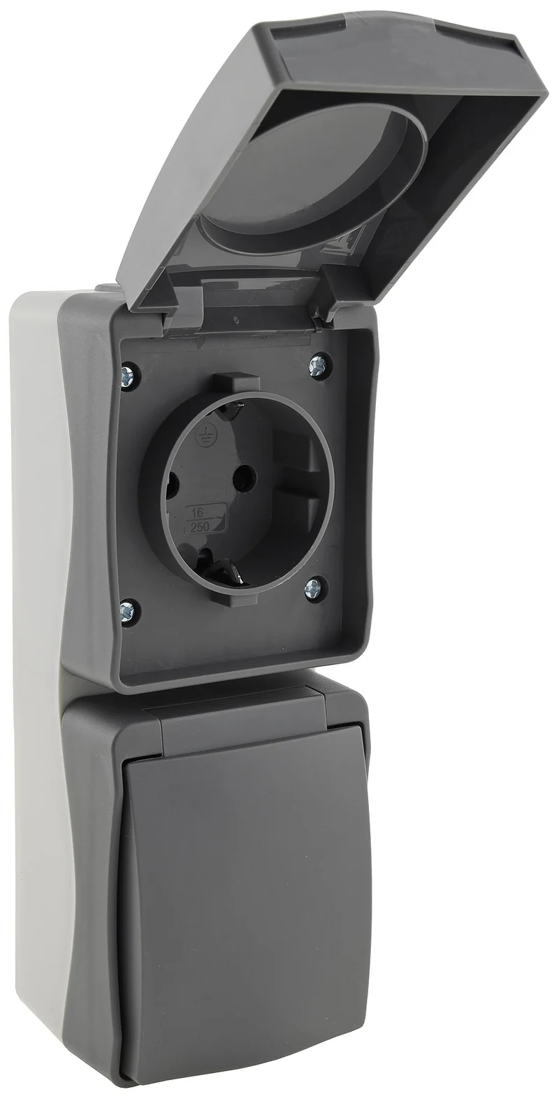 NUQUI Feuchtraum Doppel-Steckdose verti. IP54, Aufputz, 250V~/ 16A