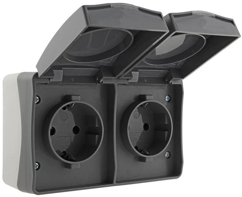 NUQUI Feuchtraum Doppel-Steckdose horiz. IP54, Aufputz, 250V~/ 16A